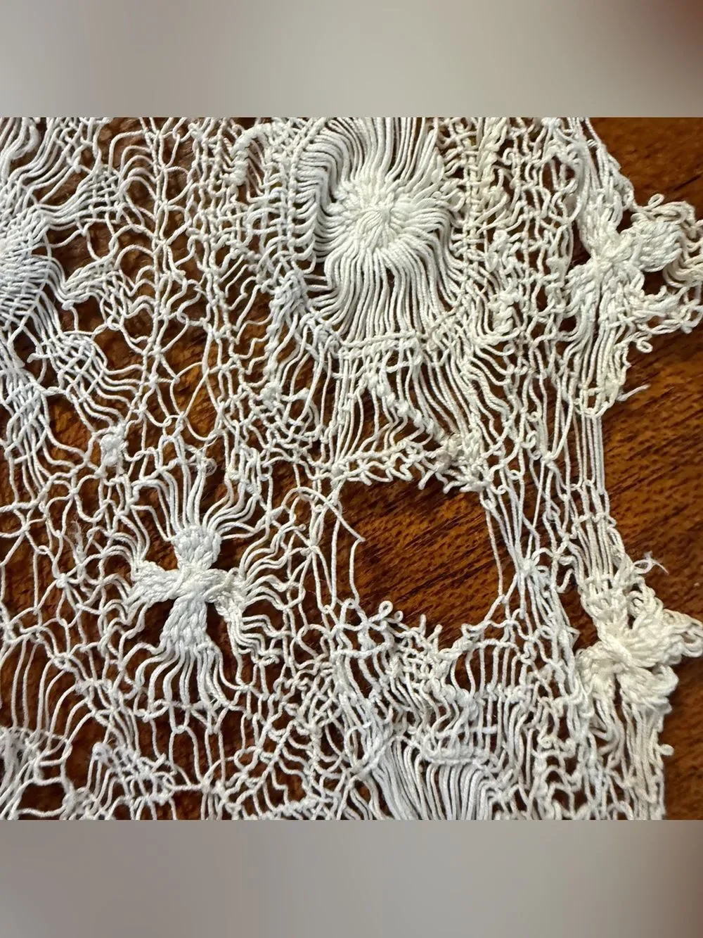 Vintage Delicate Dainty Lace Off Antique White Runner 7” x 23”